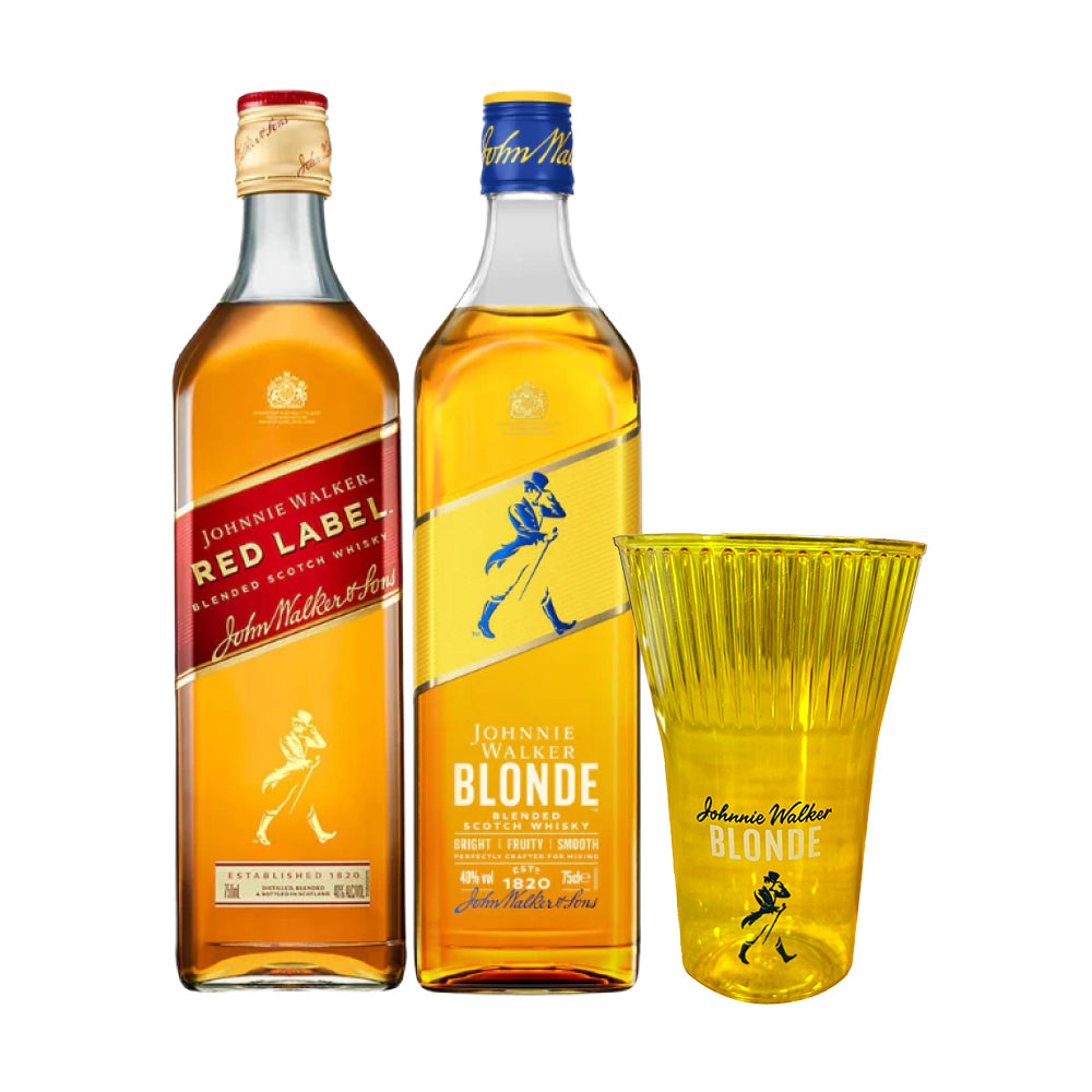 Pack Johnnie Walker Blonde + Red Label 750cc + Vaso Acrílico J.W de Regalo