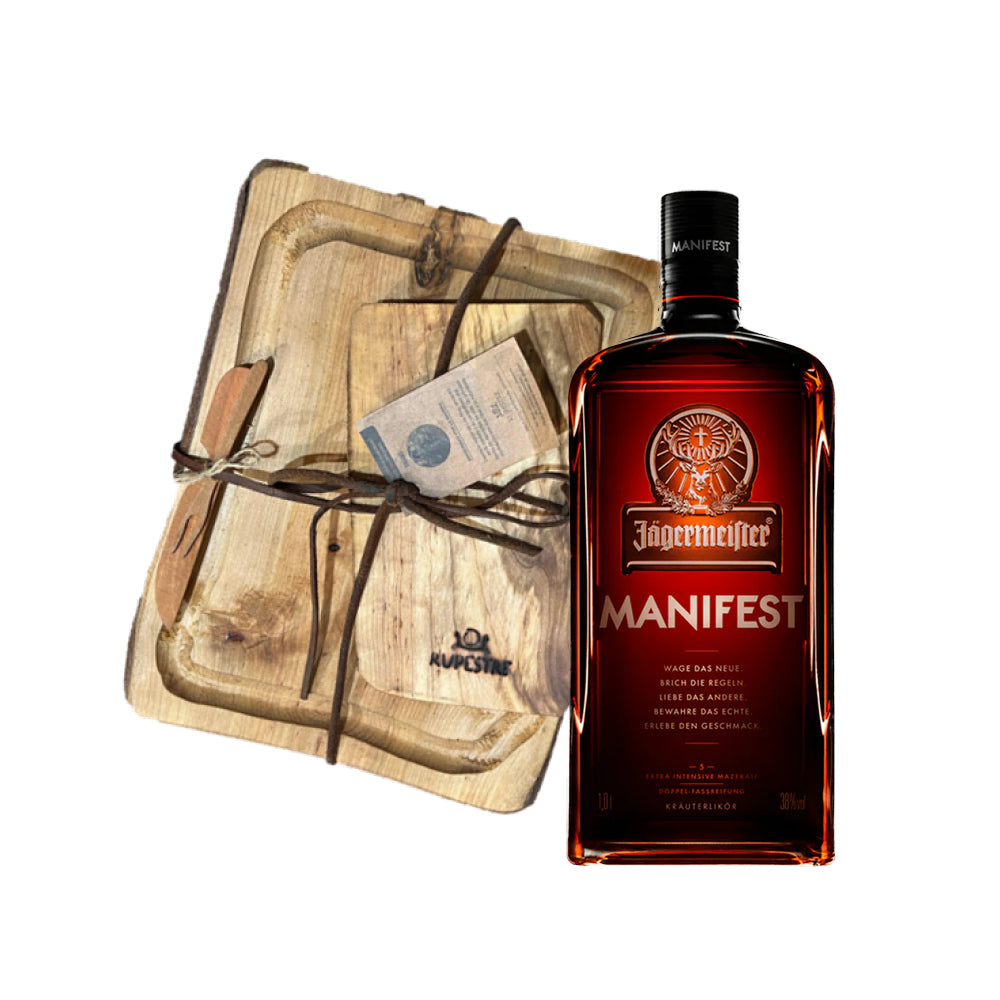 Pack Licor Jagermeister Manifest 38º 1000cc + Tabla de Madera Rupestre