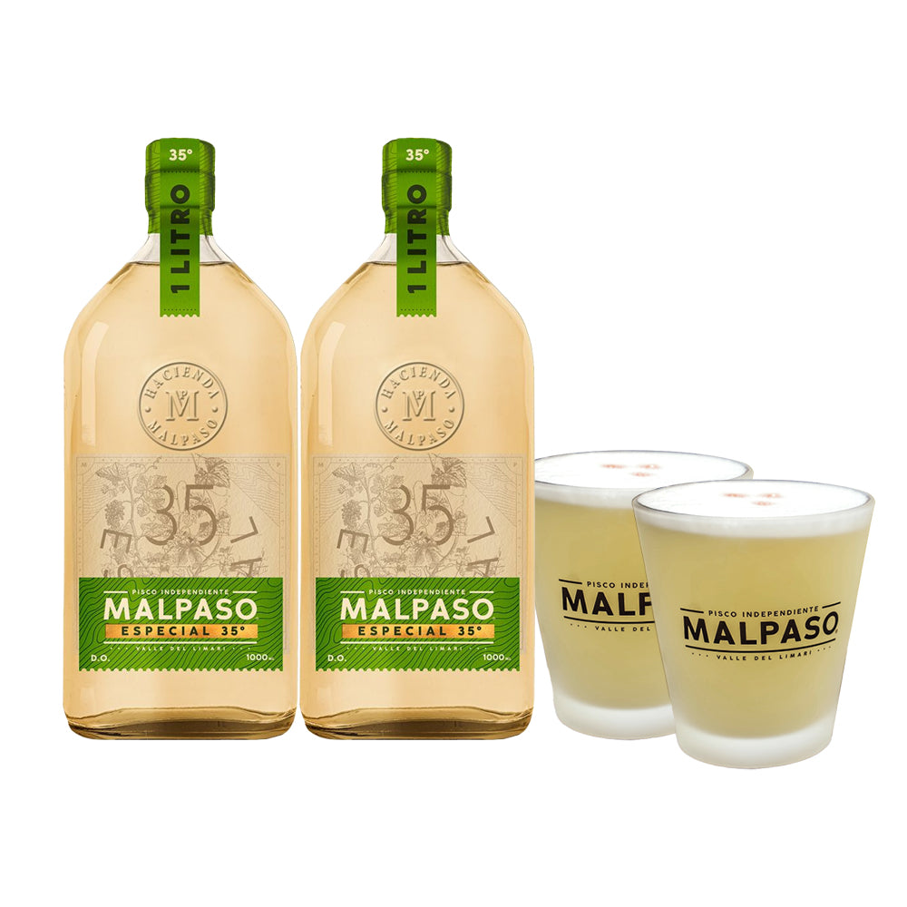 2x Pisco Mal Paso 35° 1000cc + 2x Vaso de Regalo