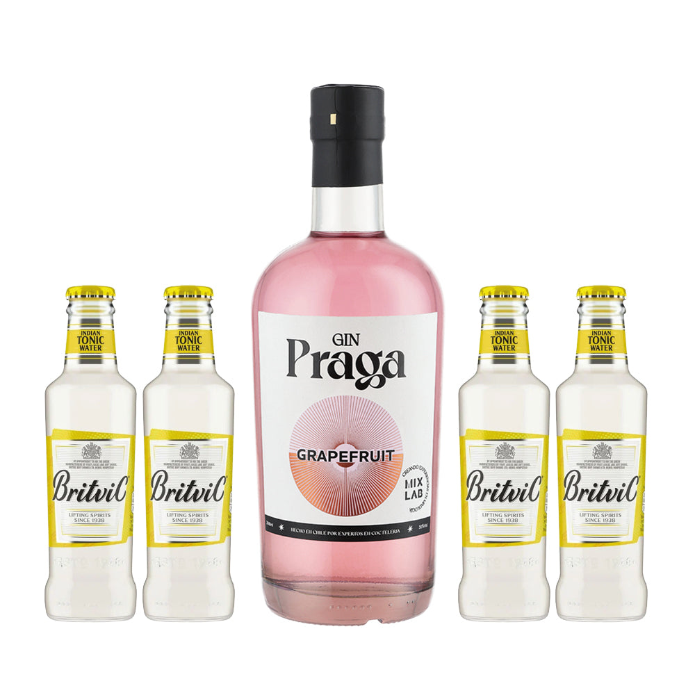 Gin Praga Grapefruit 38° 700cc + 4x Agua Tónica Britvic 200cc