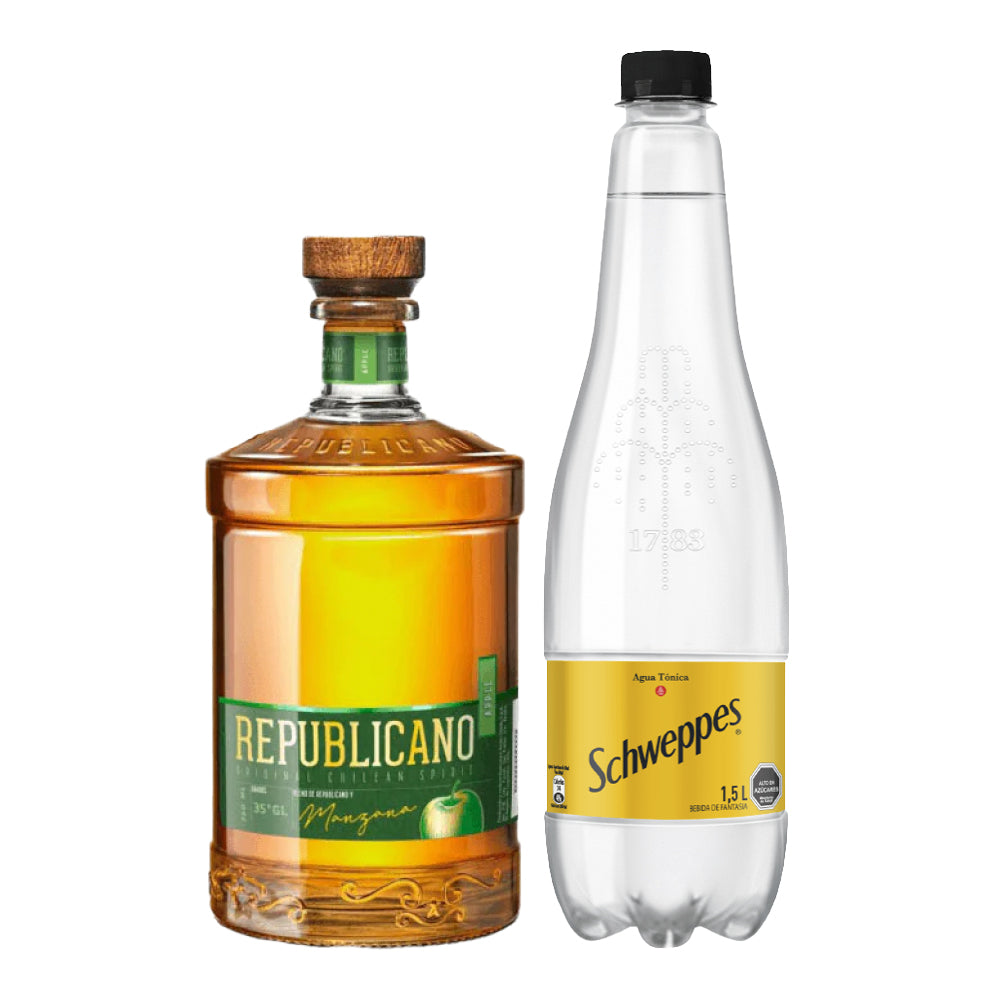Pisco Republicano Apple 35º 750cc + Agua Tónica Schweppes 1500cc
