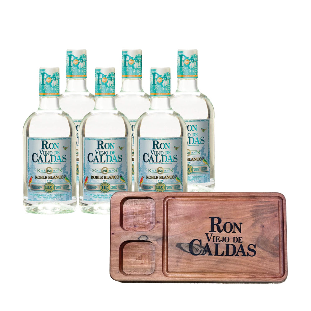 6x Ron Viejo De Caldas Roble Blanco 40° 700cc + Tabla de Madera de Regalo
