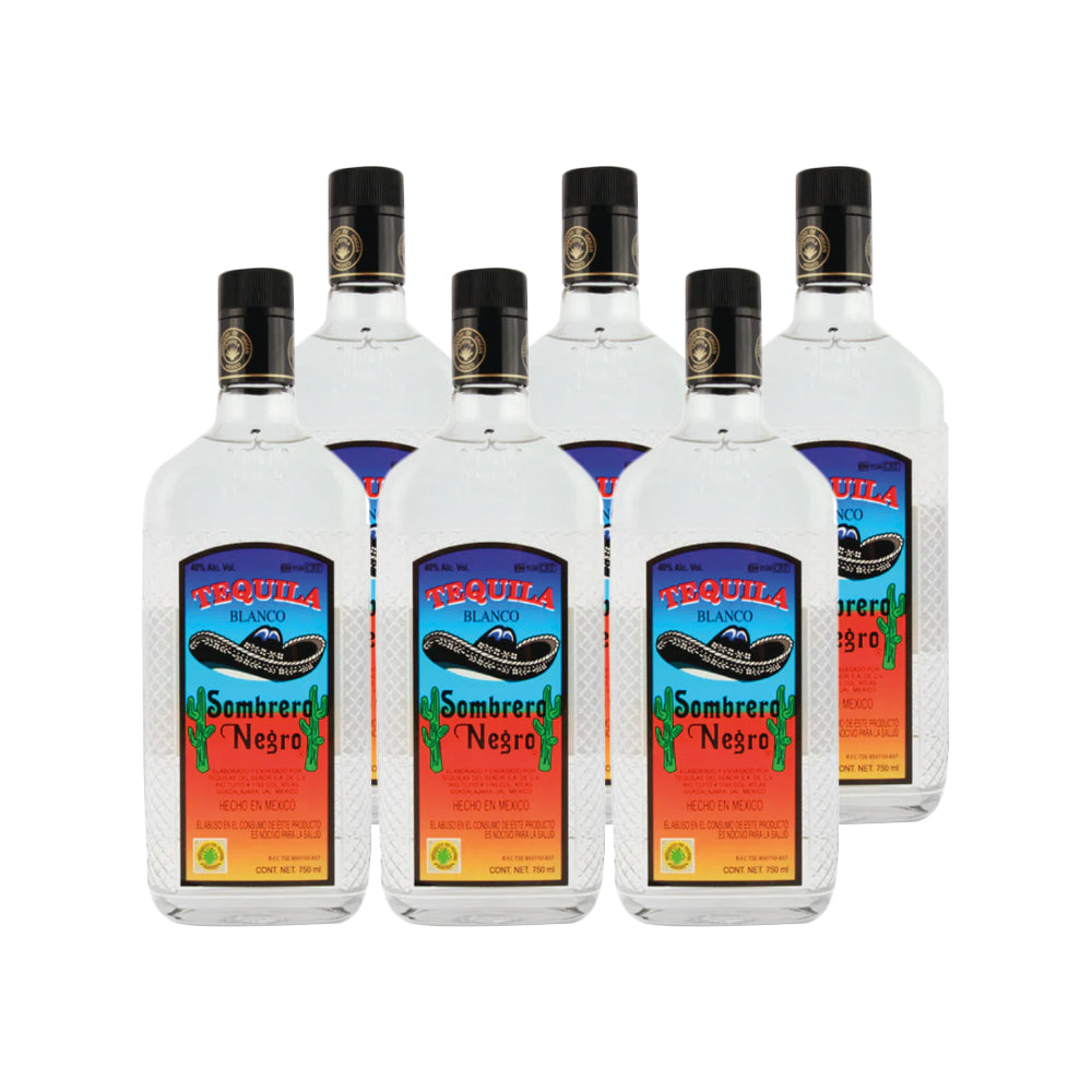 6x Tequila Sombrero Negro Blanco 40º 750cc