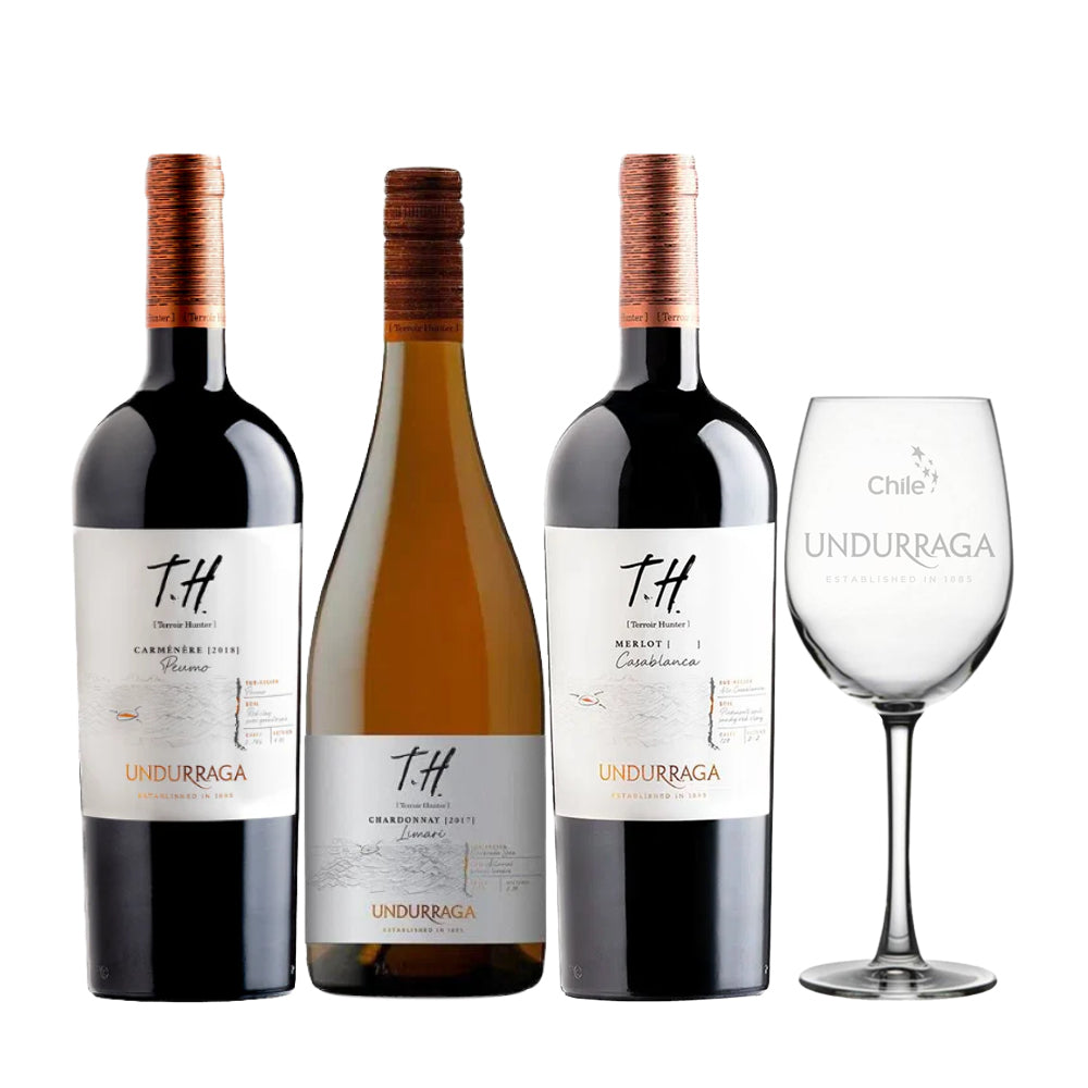 Arma tu pack - 3x Vino Undurraga TH Cepas 750cc + Copa Undurraga de Regalo