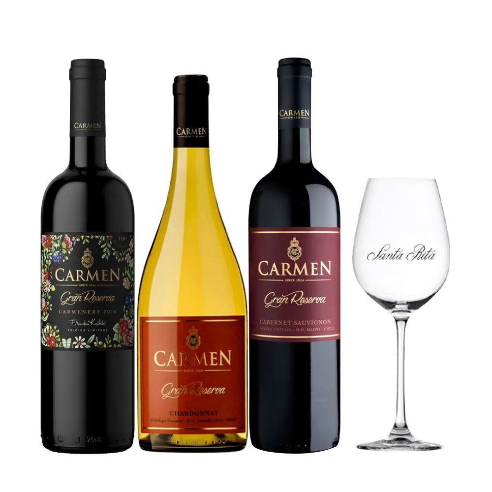 Arma tu Pack - 3x Vino Carmen Gran Reserva Cepas 750cc + Copa Santa Rita de Regalo