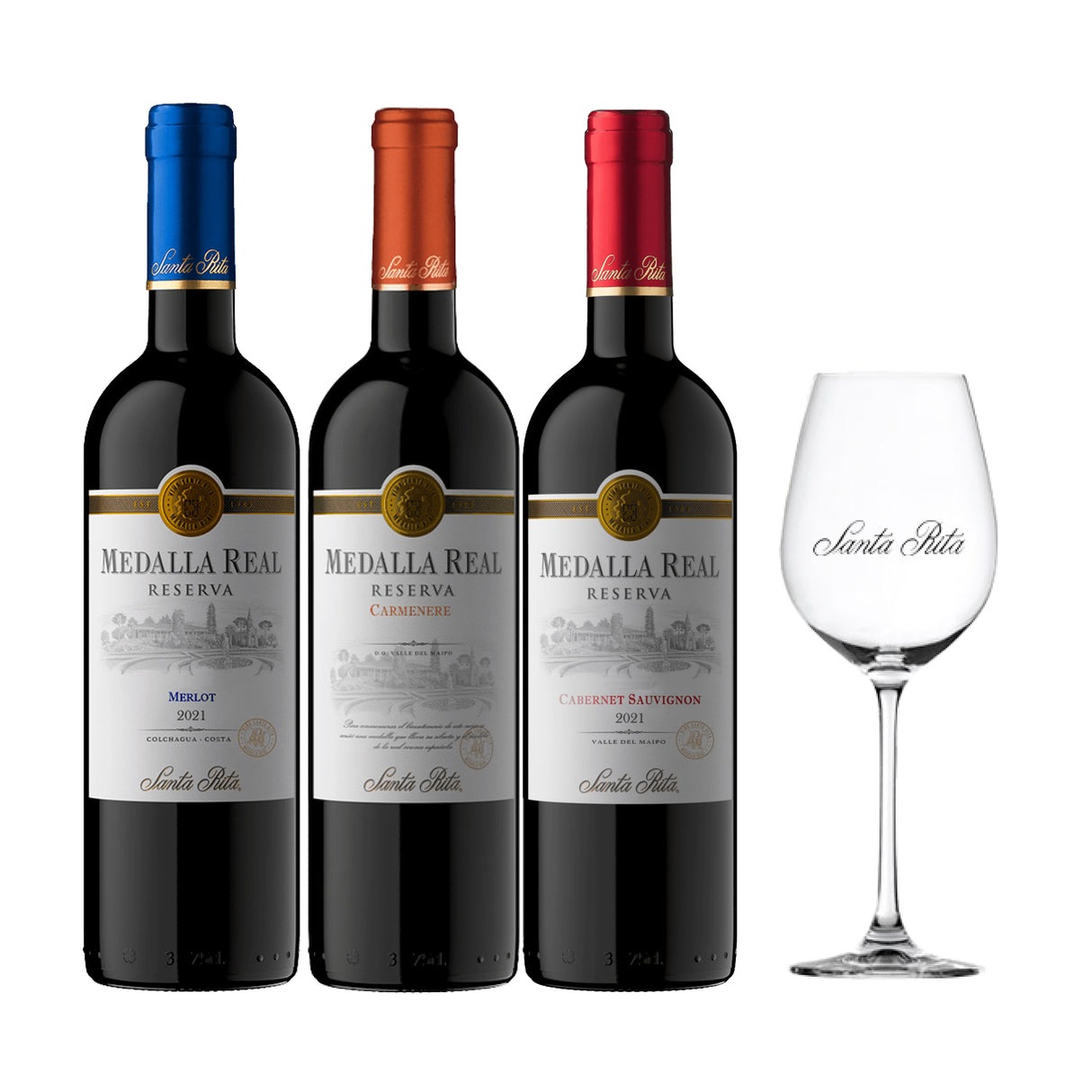 Arma tu Pack - 3x Vino Medalla Real Reserva Cepas 750cc + Copa Santa Rita de Regalo