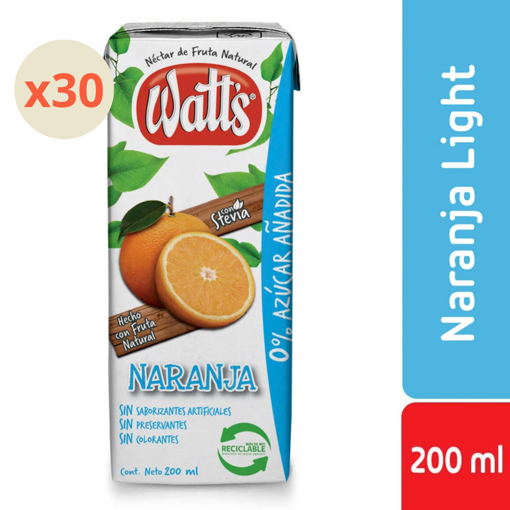 30x Jugo Watts Naranja Light 200cc