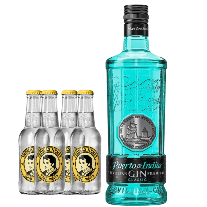 Gin Puerto de Indias Premium Classic 700cc + 4 Thomas Henry Tonic Water