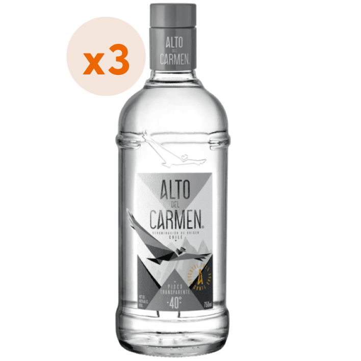 3x Pisco Alto del Carmen Transparente 40º 750cc