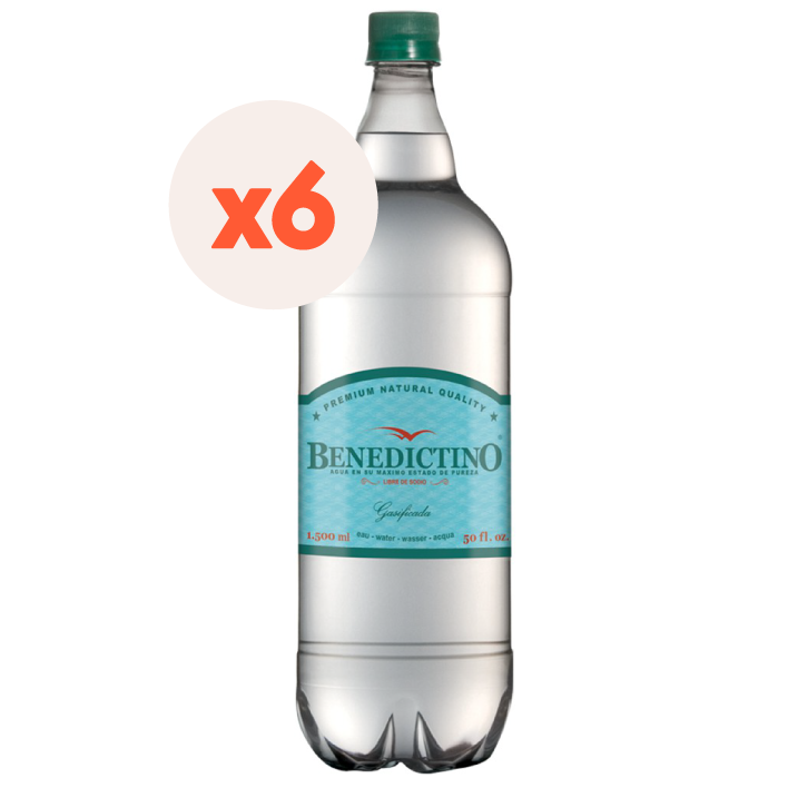 6x Agua Purificada Benedictino Gasificada 1500cc