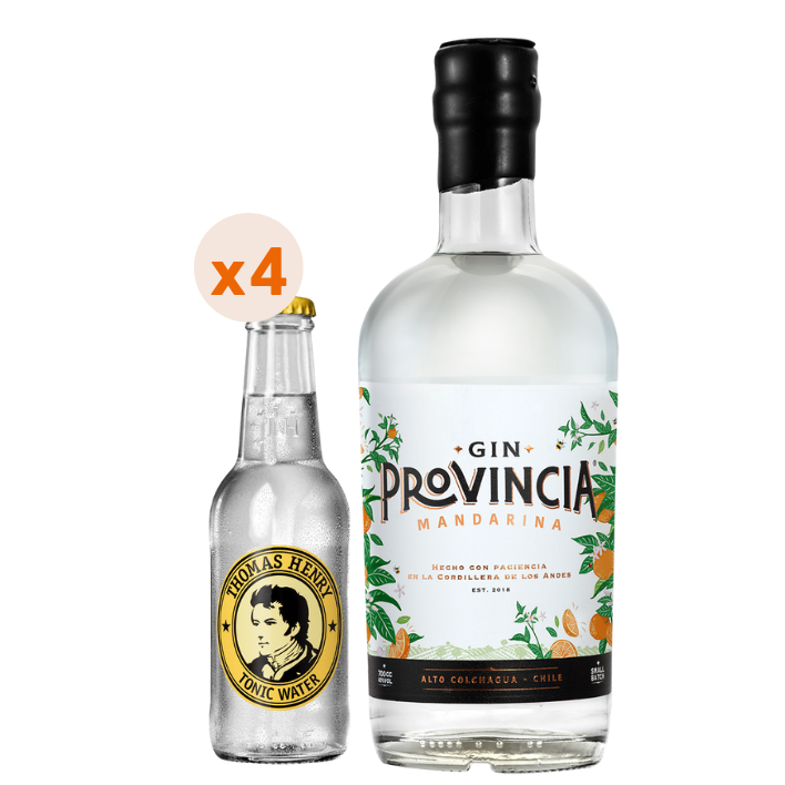 Pack Gin Provincia Mandarina 700cc 40° + 4 Thomas Henry Agua Tónica