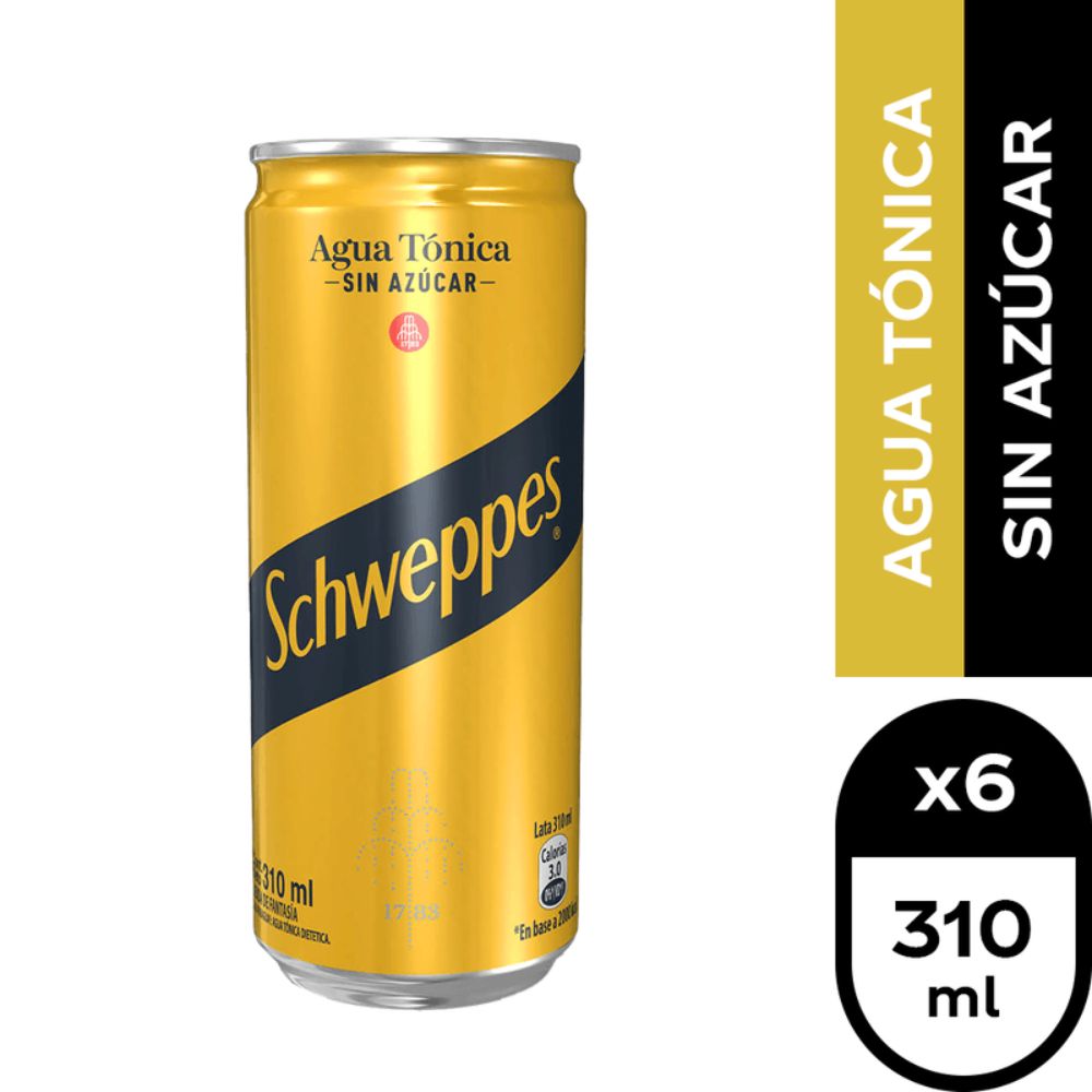 6x Agua Tónica Schweppes Sin Azúcar Lata 310cc