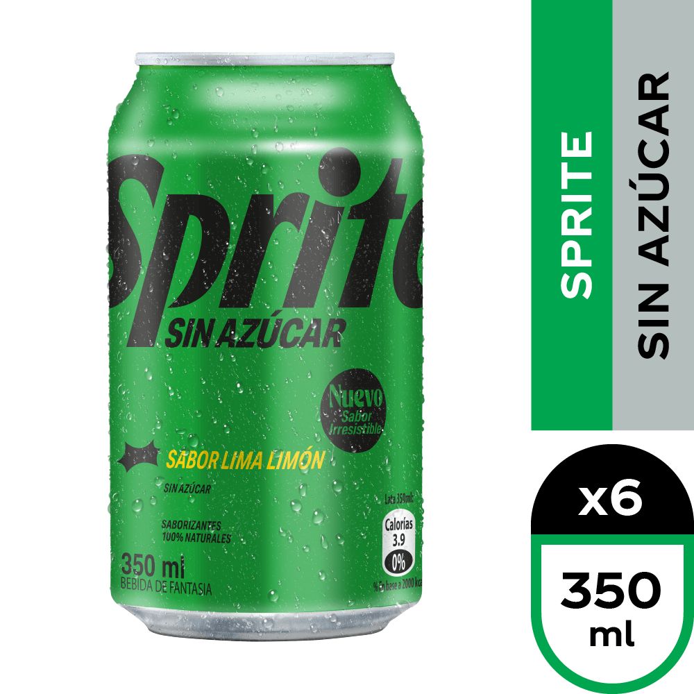 6x Bebida Sprite Sin Azúcar Lata 350cc