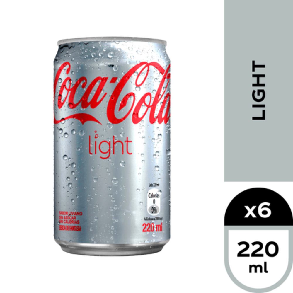 6x Bebida Coca Cola Light Lata 220cc