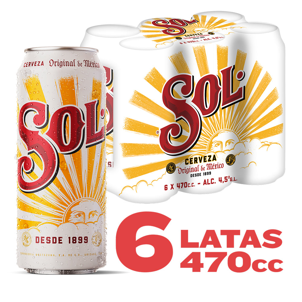 6x Cervezas Sol Lata 470cc