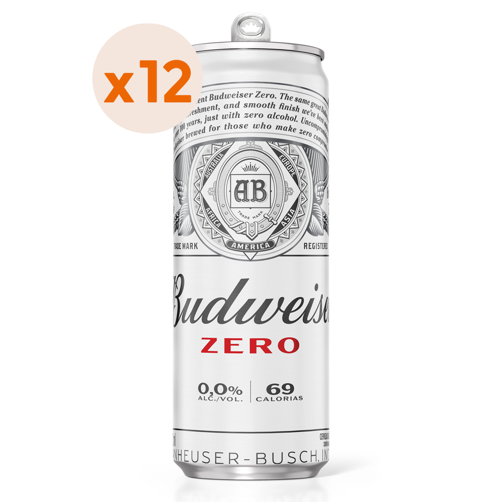 12x Cerveza Budweiser Zero Lata 0.0° 350cc