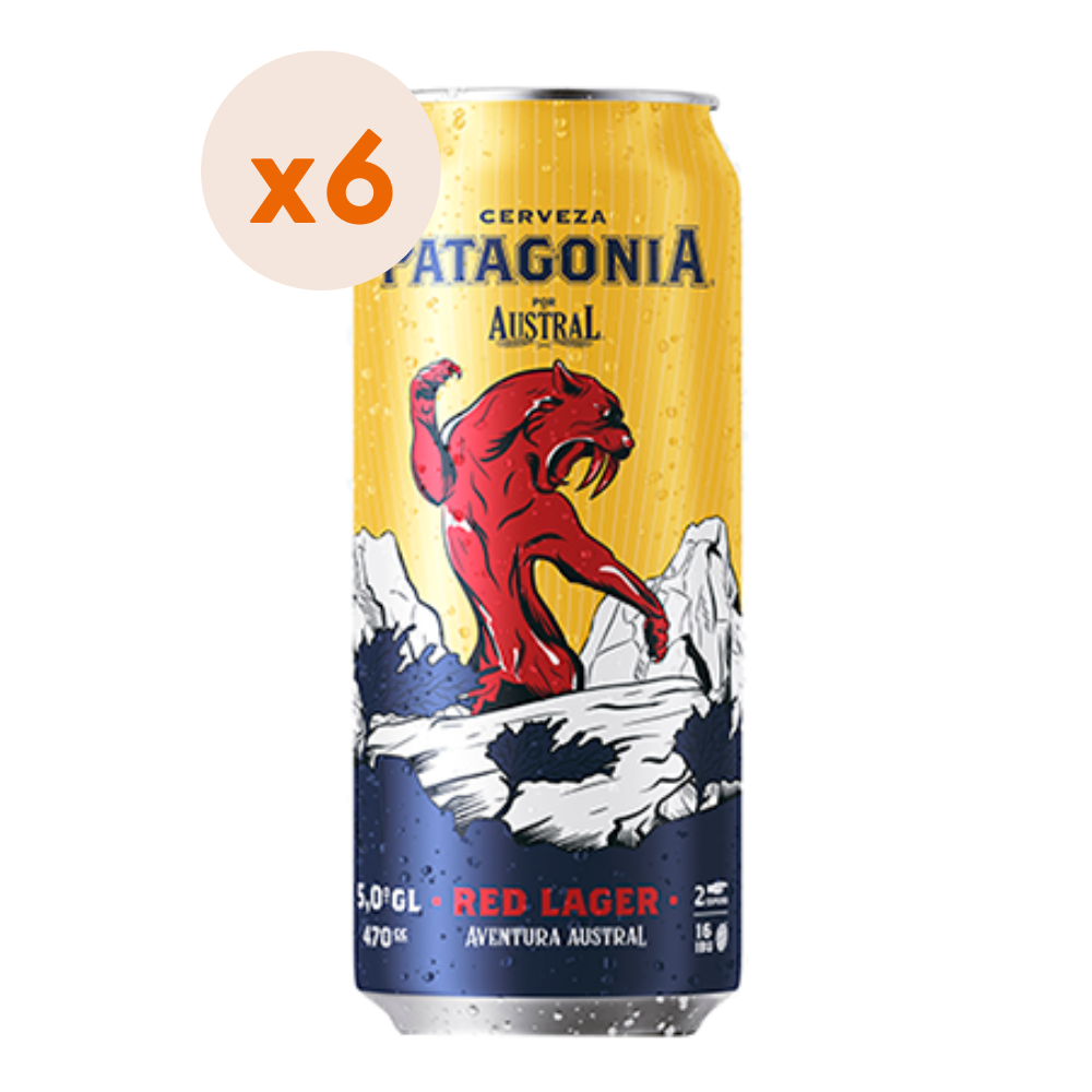 6x Cerveza Austral Patagonia Red Lager Lata 470cc