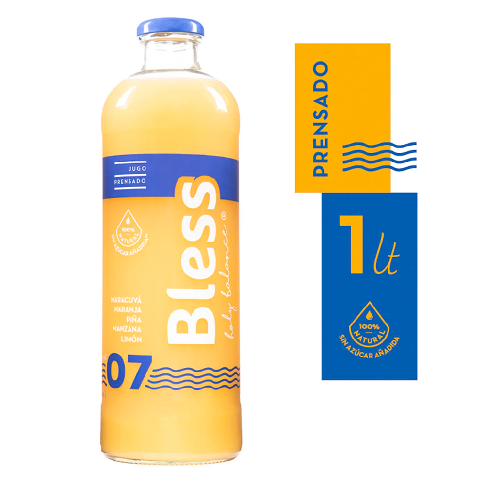 Jugo Prensado Bless 07 Maracuyá Naranja Piña Manzana Limón 1000cc