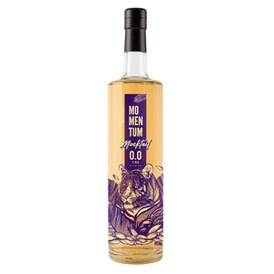 Botella de MOMENTUM Mocktail 0% Alcohol sabor flor de saúco, bebida sin alcohol con diseño elegante y etiqueta blanca, inspirada en la frescura y aroma natural de la flor de saúco.