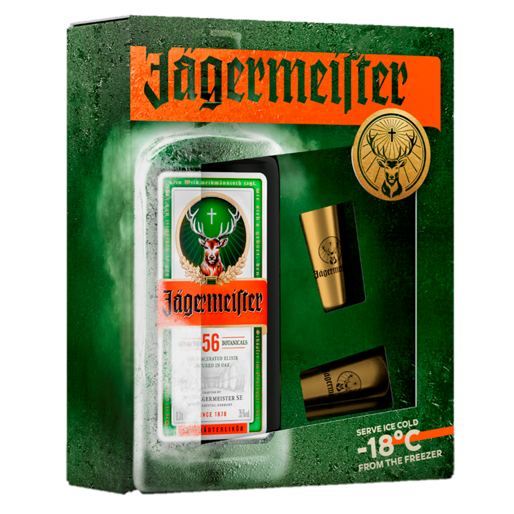 Pack Licor Jagermeister 35º 700cc + 2 Shot Metálicos