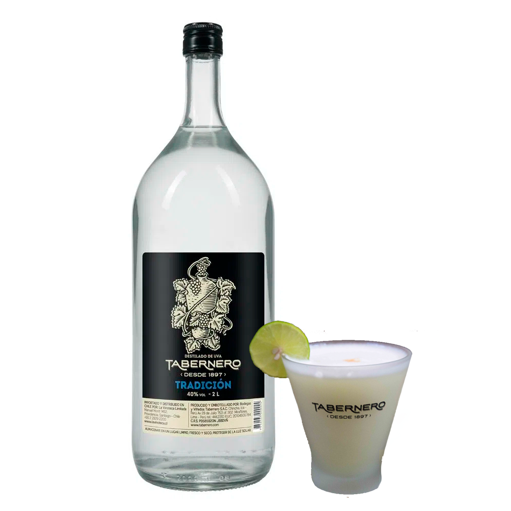 Pack Pisco Peruano Tabernero Tradicional 40° 2000cc + Vaso