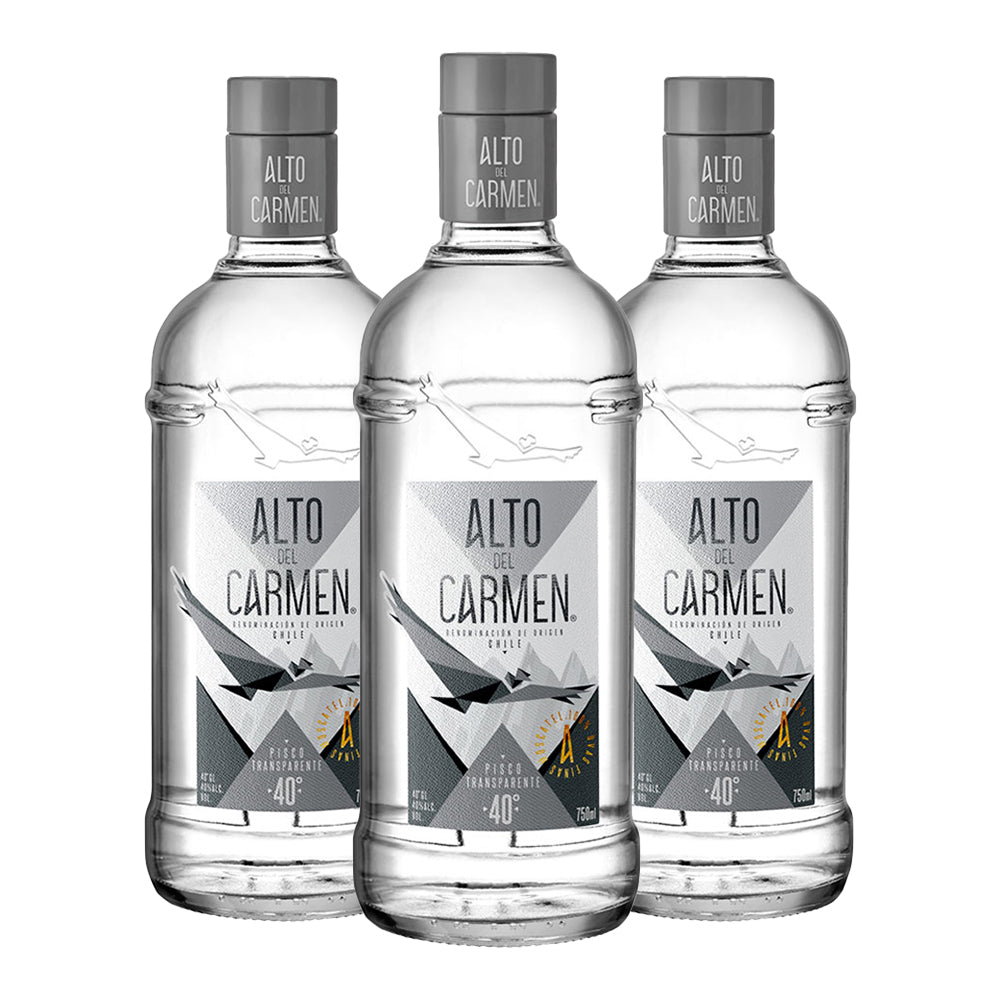 3x Pisco Alto Del Carmen Transparente 40º 750cc