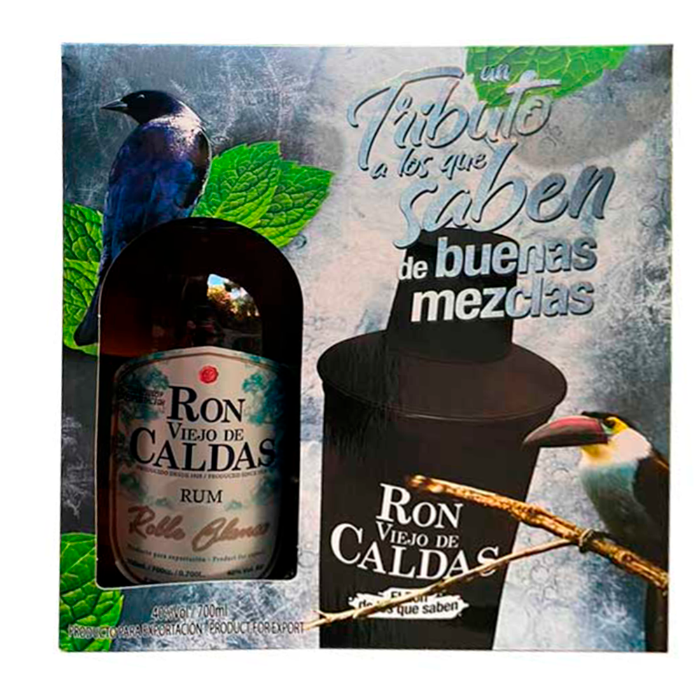 Pack Ron Viejo De Caldas Roble Blanco 40° 700cc + Coctelera