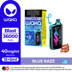Vaper Waka Blast Blue Razz+Ice Blast 36000 Puff- 4%