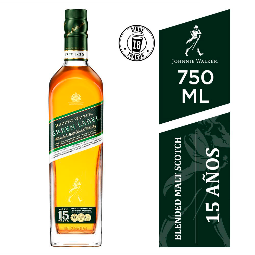 Whisky Johnnie Walker Green Label reserva 15 años 43º 750cc