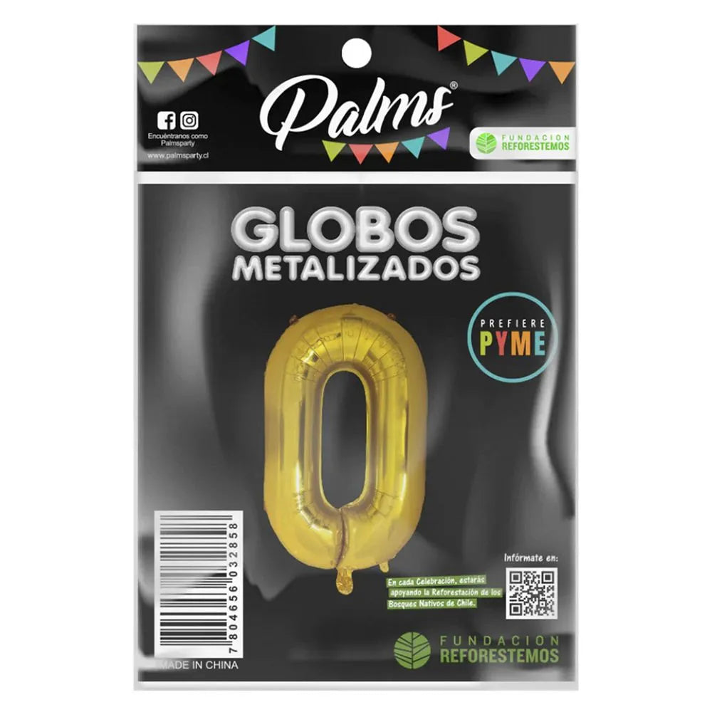 Globo Metalizado Dorado Número 0 Palms