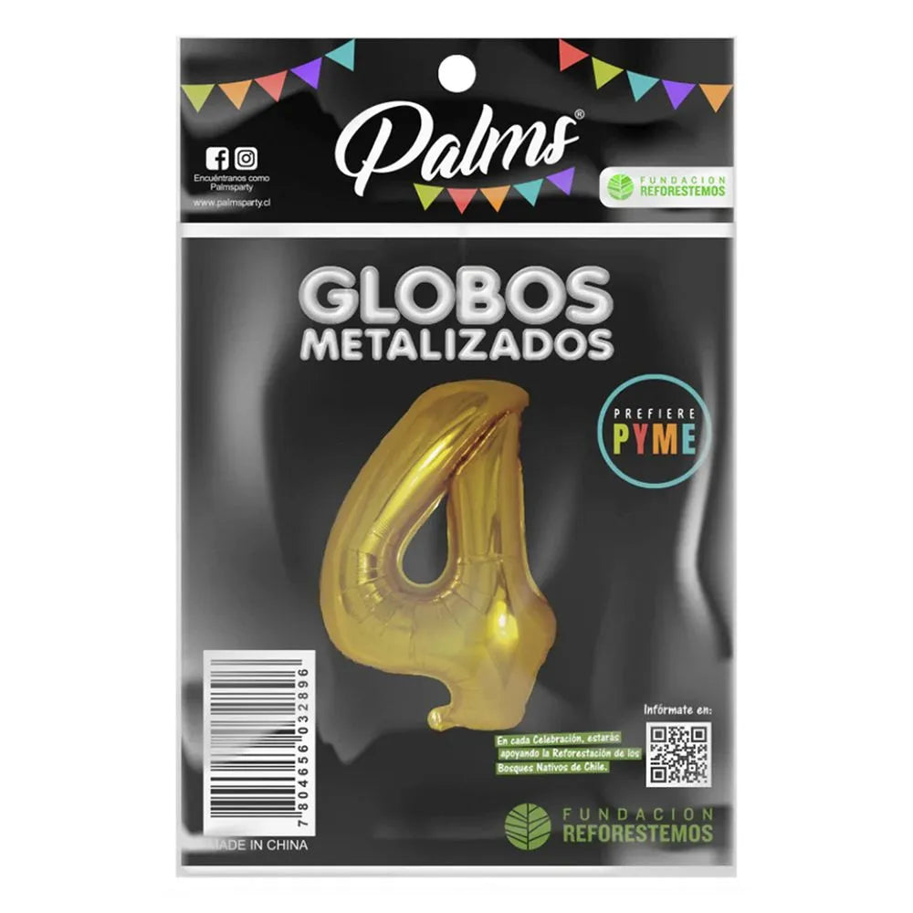 Globo Metalizado Dorado Número 4 Palms