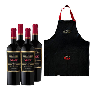 4x Vino Errazuriz Max Cepas 750cc + Pechera
