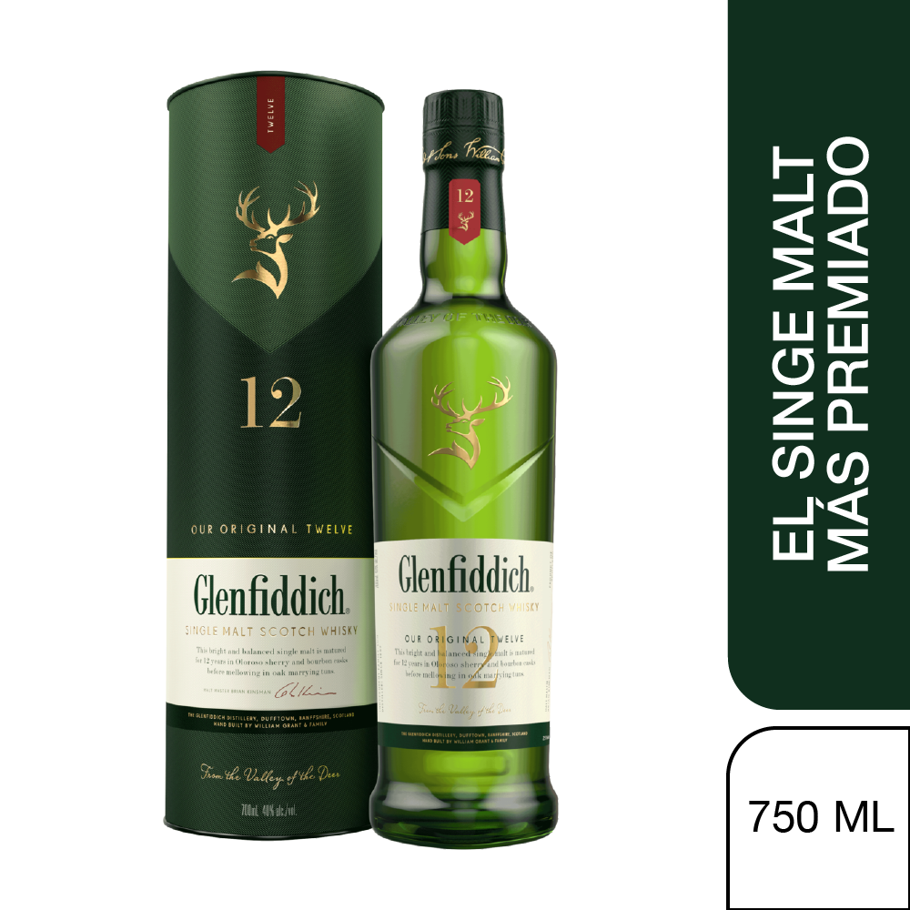 Whisky Glenfiddich 12 años Single Malt 750cc