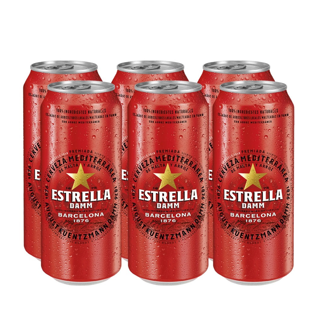6x Cerveza Estrella Damm Lager 4.6° Lata 500cc