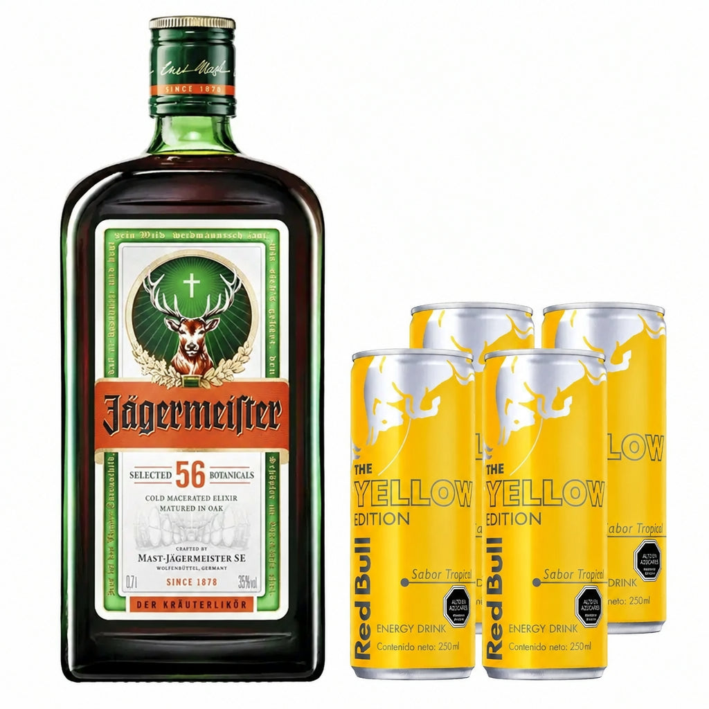 Pack Licor Jagermeister 35° 700cc + 4 Red Bull Yellow Edition 250cc