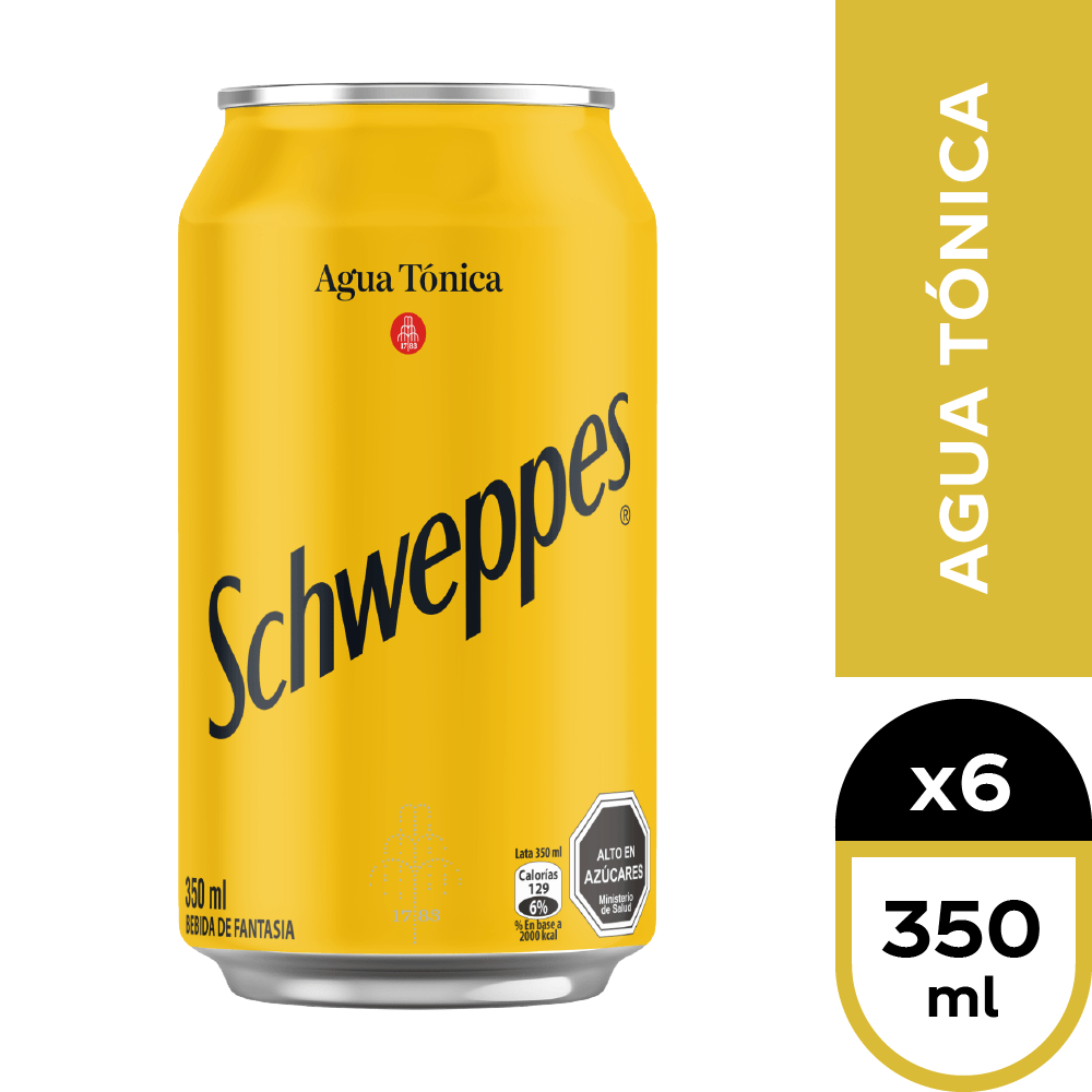 6x Agua Tónica Schweppes Normal Lata 350cc