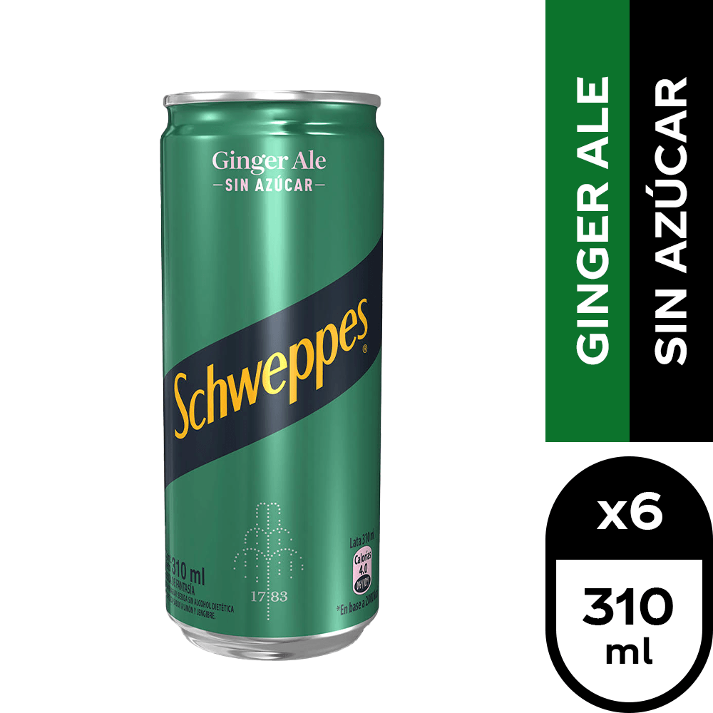 6x Bebida Schweppes Ginger Ale Zero Lata 310cc