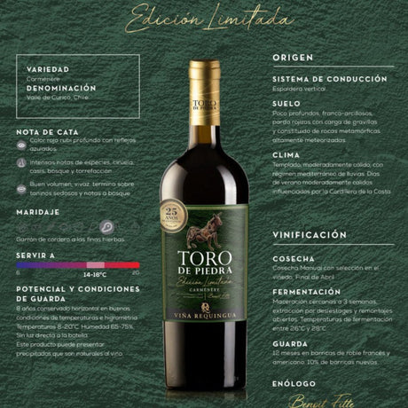 Vino Toro de Piedra Edición Limitada Carmenere 14° 750cc
