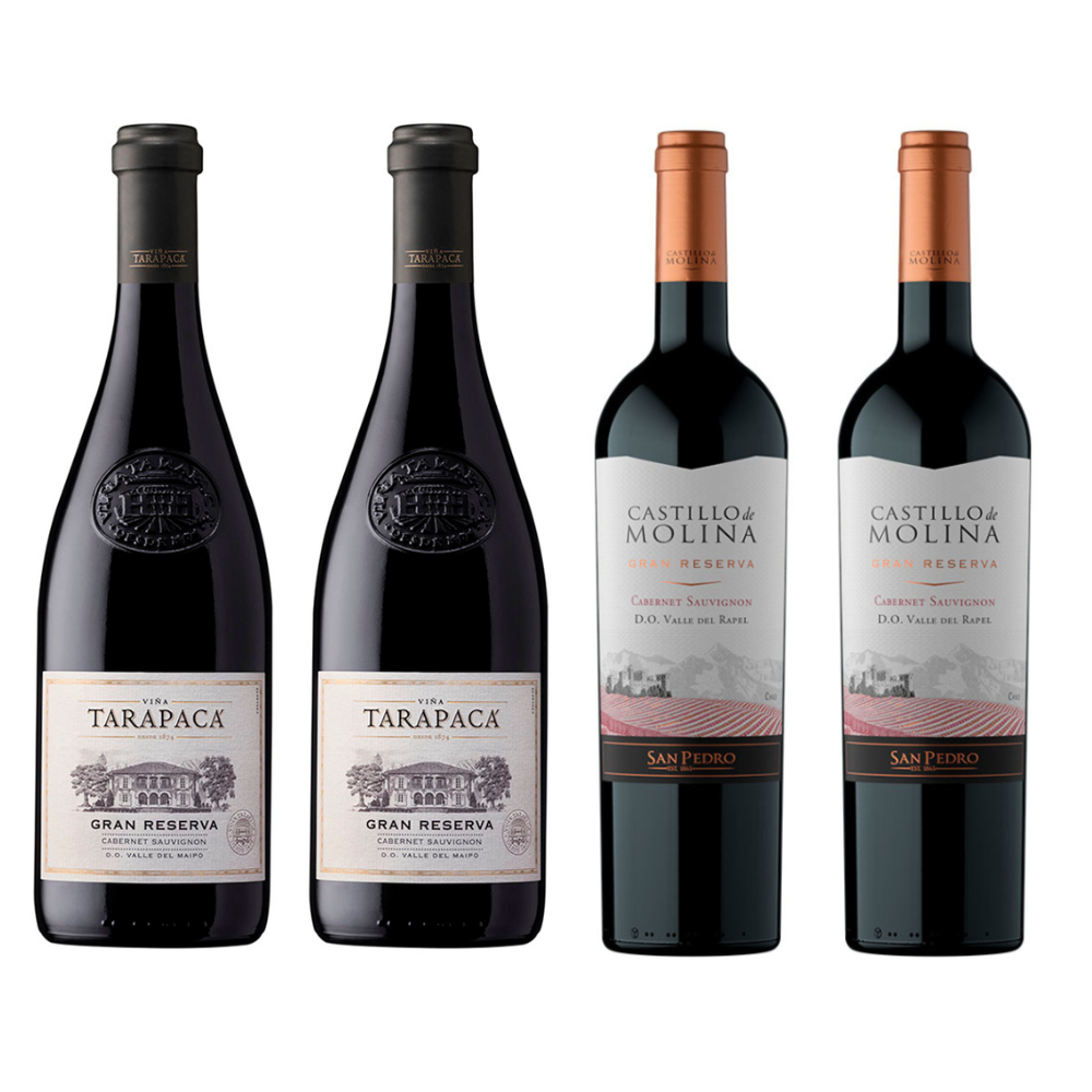 Pack Vinos Gran Reserva Cabernet Sauvignon 750cc: 2 Tarapacá + 2 Vino Castillo De Molina