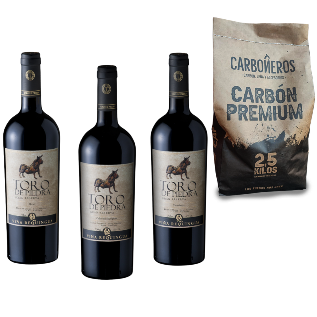Mix Vino Toro de Piedra Gran Reserva  + Carbón Premium Carboneros 2,5 Kg