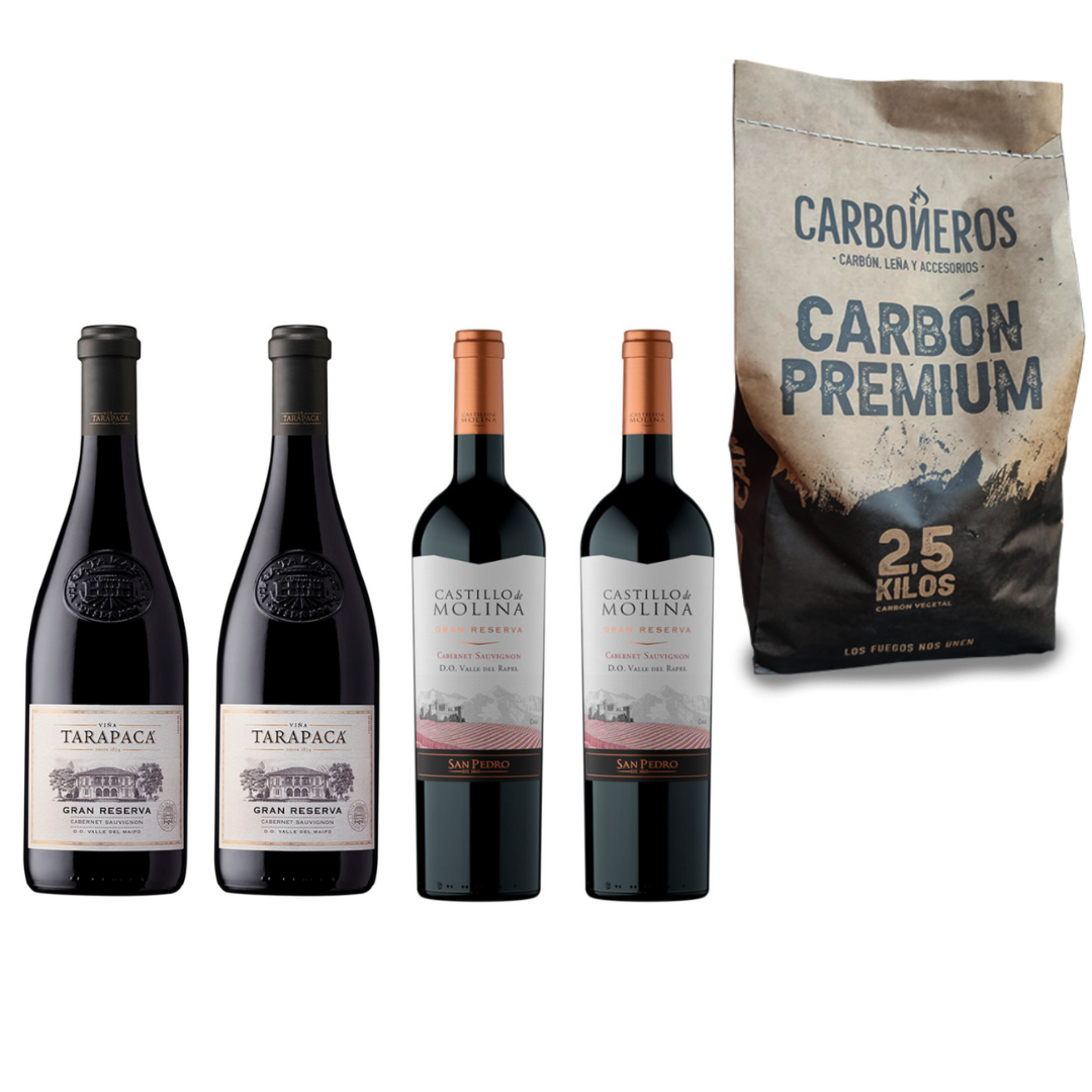 Pack Vinos Gran Reserva Cabernet Sauvignon Viña San Pedro + Carbón Premium Carboneros 2,5 Kg