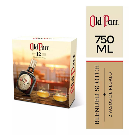 Pack Whisky Old Parr Blended Scotch 12 años 750cc + 2 Vasos