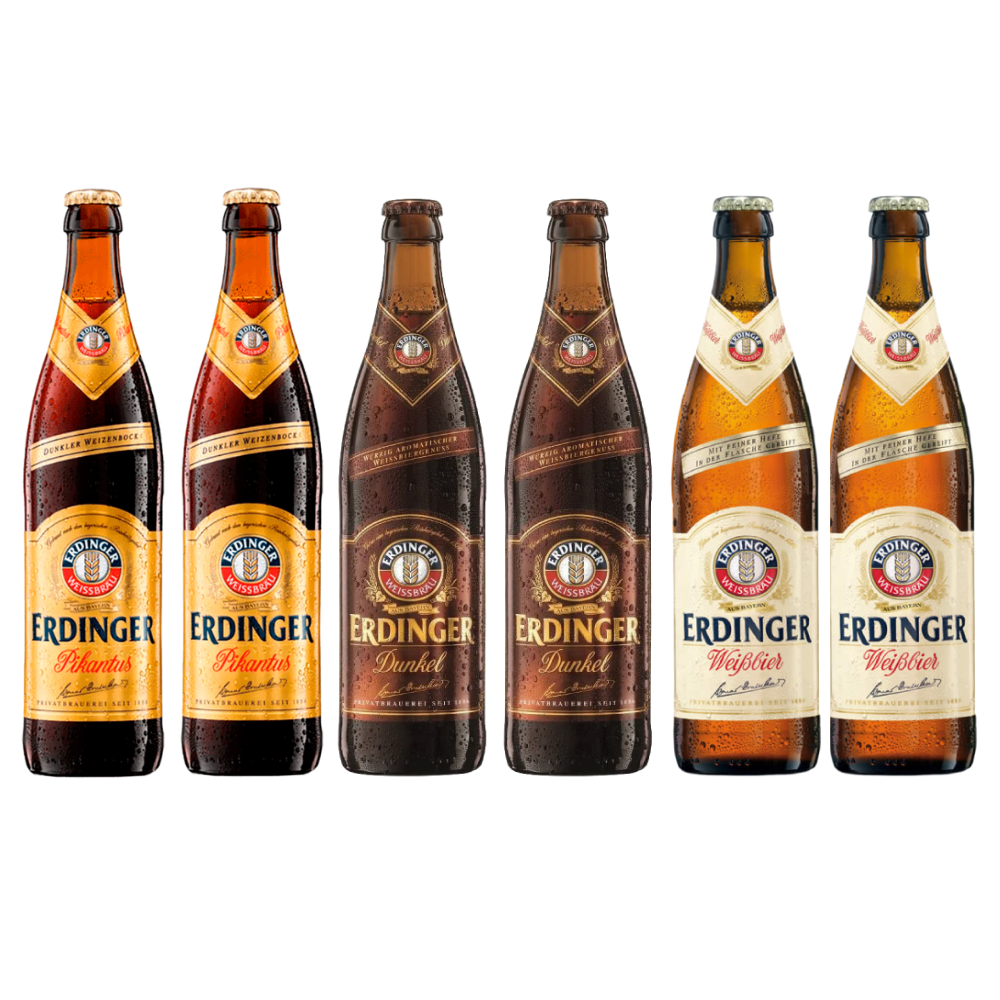 Pack Catador Cerveza Erdinger 500cc: 2 Weissbier 2 Pikantus 2 Dunkel