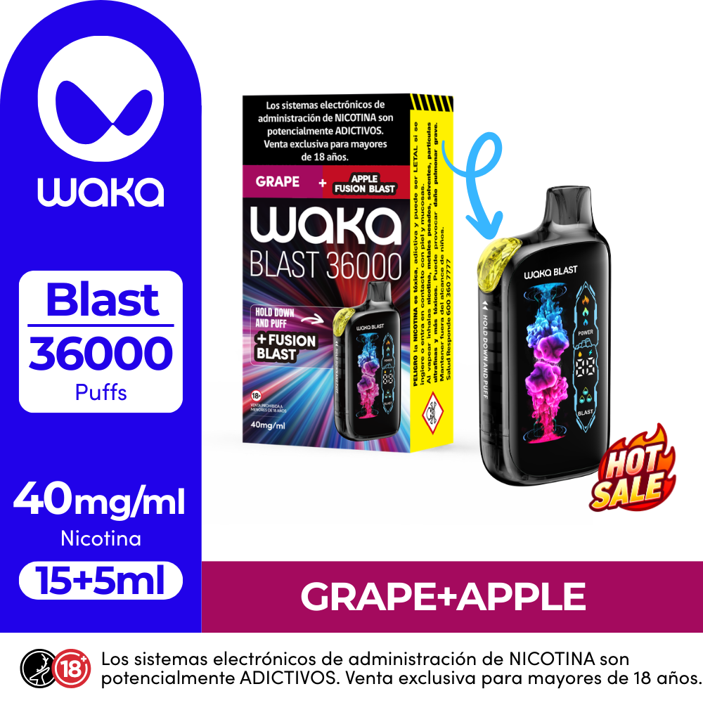 Vaper Waka Blast Grape + Apple 36000 Puff- 4%