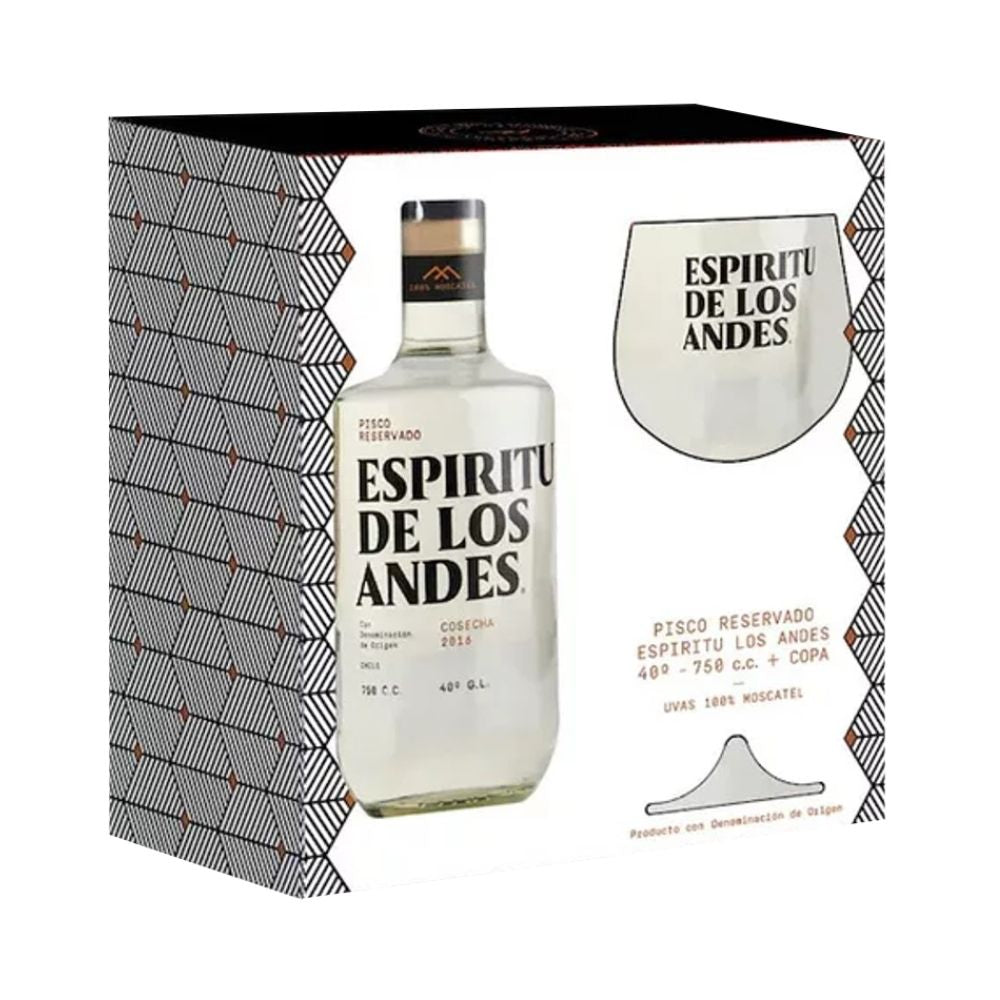 Pisco Espíritu De Los Andes 40º 750cc + Copa de Regalo