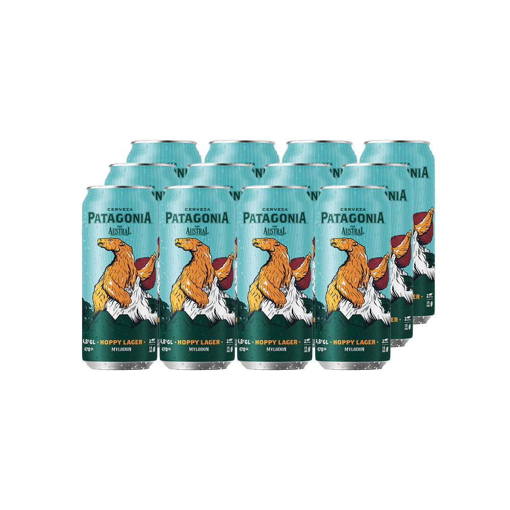 12x Cerveza Austral Patagonia Hoppy Lager Lata 470cc