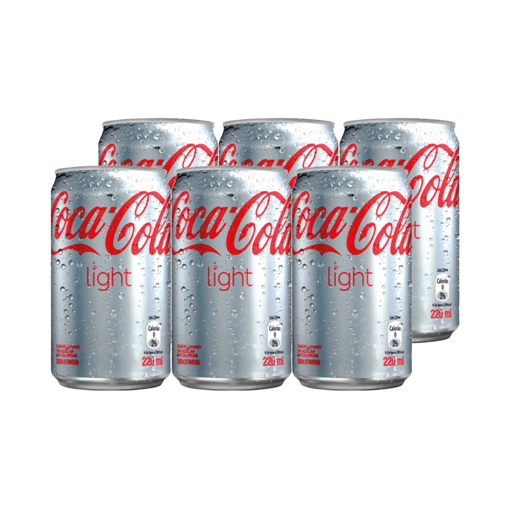 6x Bebida Coca Cola Light Lata 220cc