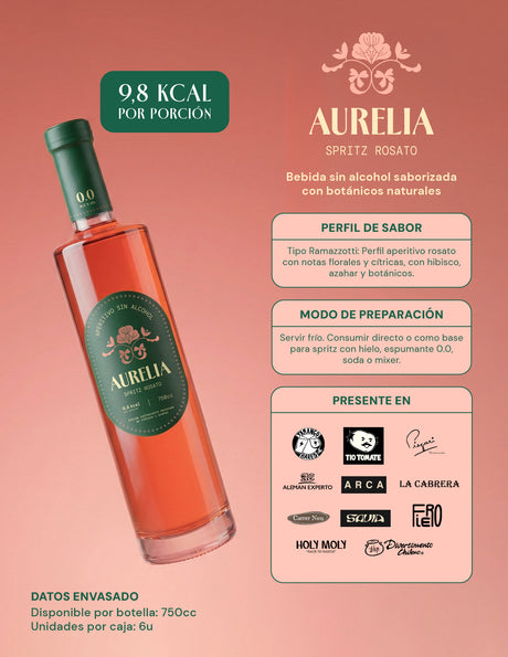 Licor Aperitivo Sin Alcohol Aurelia Spritz Rosato 750cc