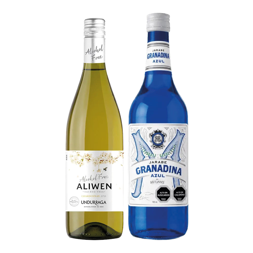 Pack Maremoto Sin Alcohol: Aliwen Alcohol Free Chardonnay 750cc + Granadina Mitjans 900cc