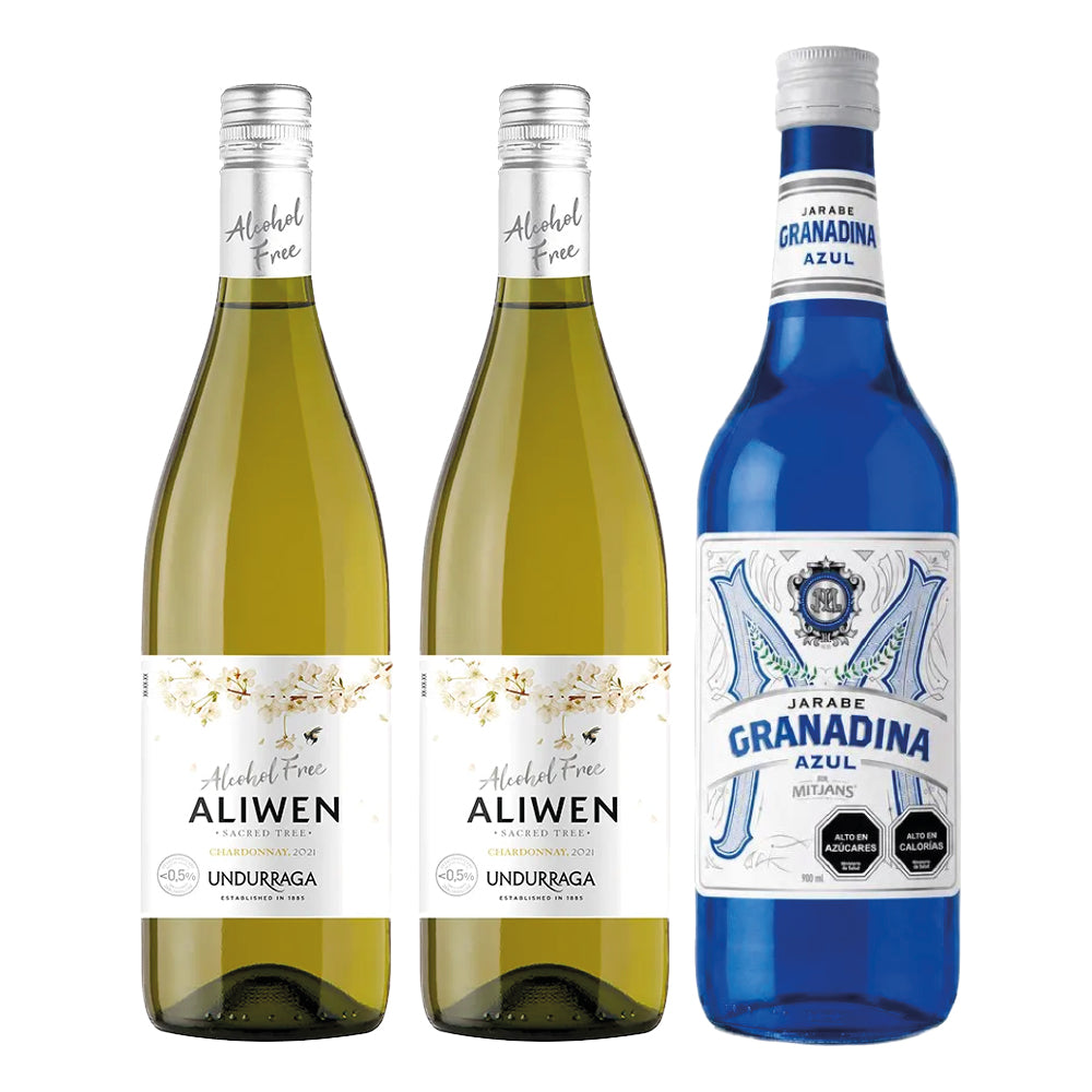 Pack Maremoto Sin Alcohol XL: 2 Aliwen Alcohol Free Chardonnay 750cc + Granadina Azul Mitjans 900cc